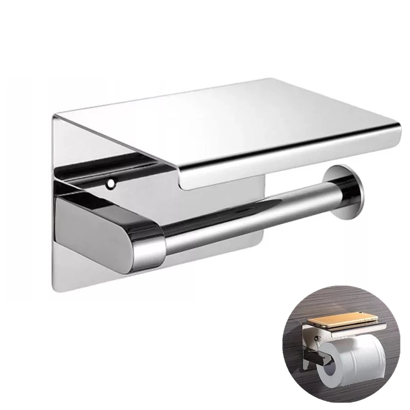 

Toilet Paper Holders Stainless Steel Toilet Roll Paper Holder & Mobile Phone Holder Storage Shelf Bathroom Wall Mounted