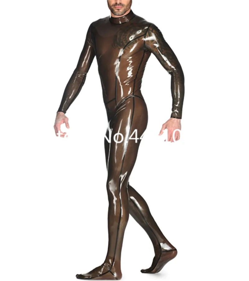 

Sexy Latex Rubber Back Zip Catsuit Men Sexy Fetish Rubber Club Bodysuits plus size Jumpsuit crotchless bodysuit with Socks