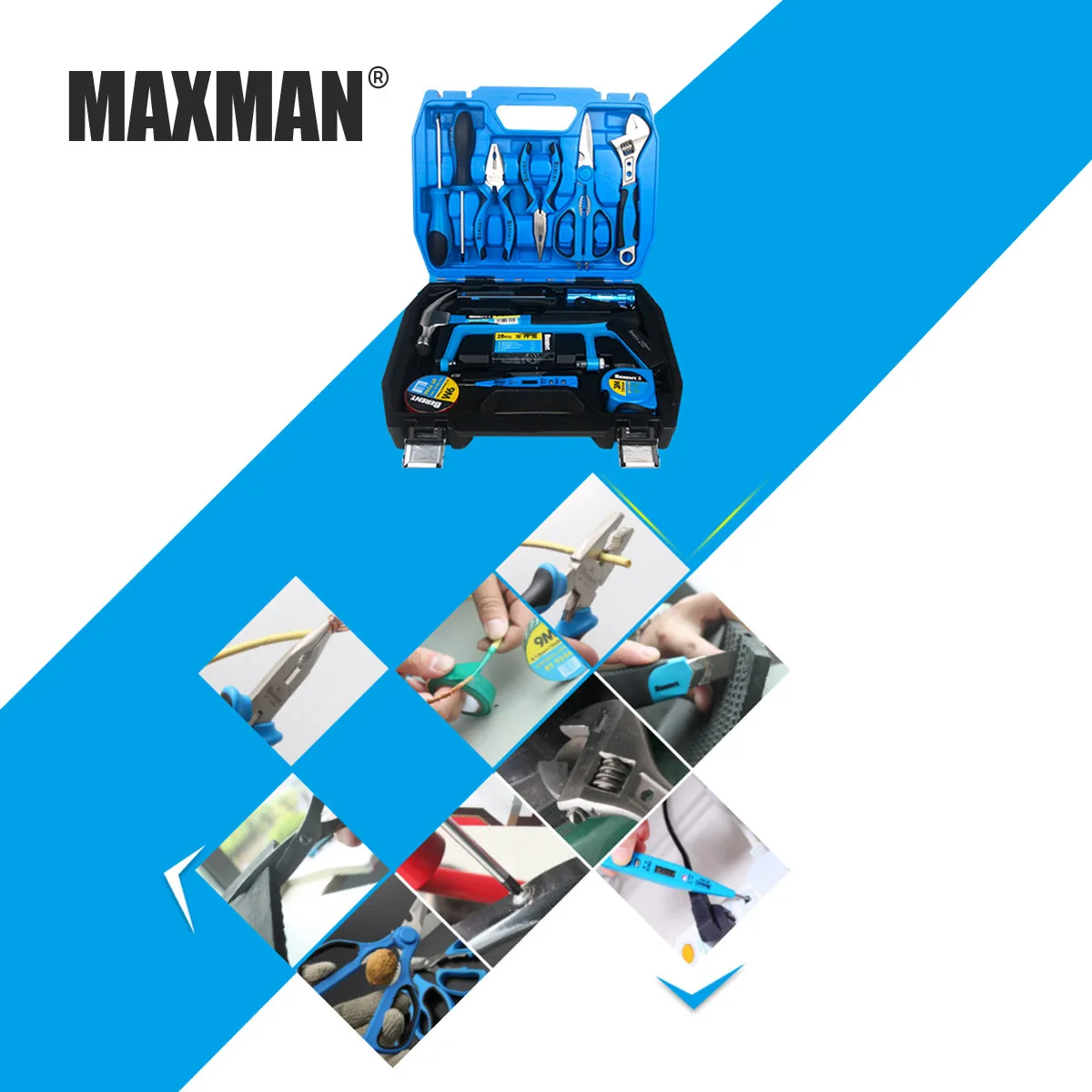 MAXMAN 36Pcs Hand Tool Set General Household Hand Tool Kit and Plastic Toolbox Storage Case pliers saw Wrench Screwdriver Knife