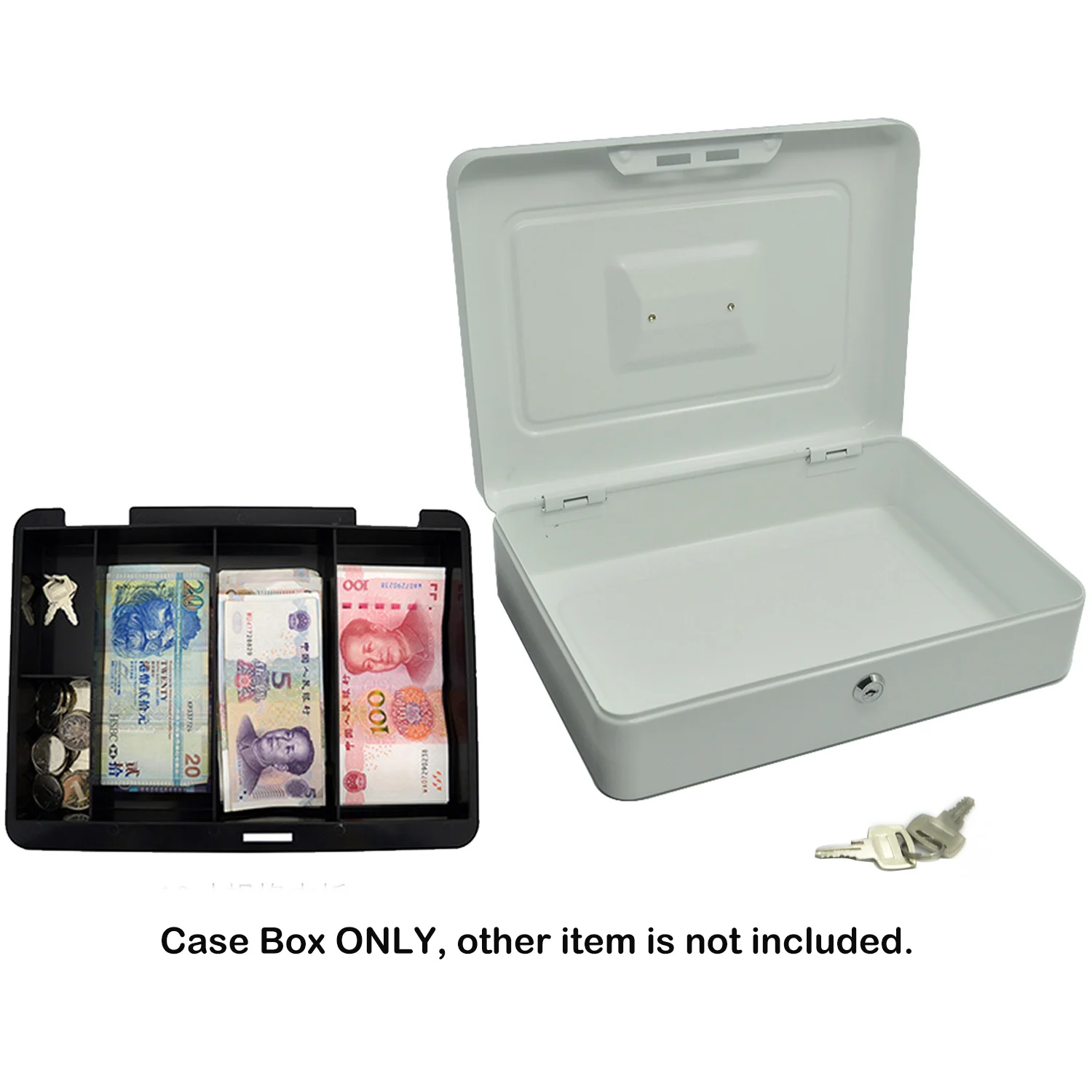 

Behokic 12 inch Portable Metal Lockable Cash Coin Money Storage Security Box Holder Suitcase Lock Key 5 Compartment Tray