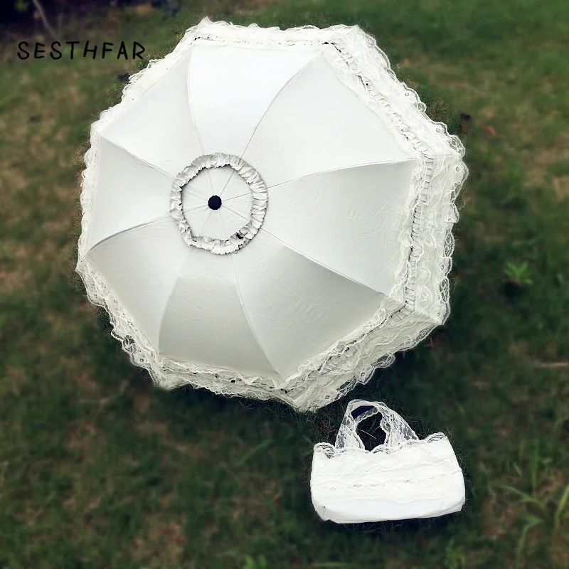 Свадебный кружевной складной зонт с защитой от ультрафиолета, уличный Солнечный зонтик принцессы, реквизит для свадебной съемки