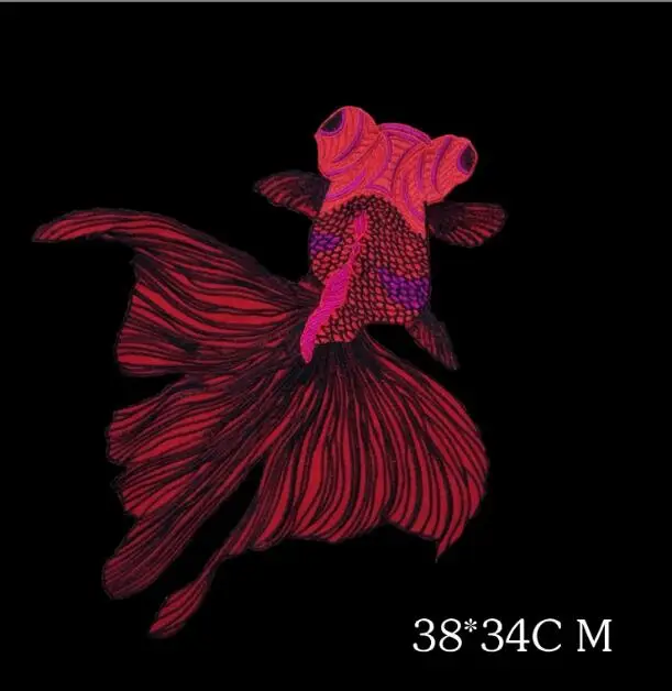 

1PC 38*34cm Big Fish Embroidered Patches Fabric Sticker for Clothes Sew on Garment Applique DIY Accessory Party Decor Animal