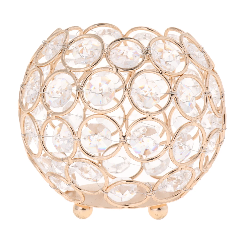 4Pcs 10cm Crystal Bowl Tea Light Candle Holder Wedding Banquet Decor _Gold