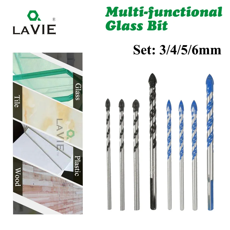 LAVIE 4pcs 3mm 4mm 5mm 6mm Multi-functional Glass Drill Bit Triangle Drill Bits For Ceramic Tile Concrete Glass Marble DB02059