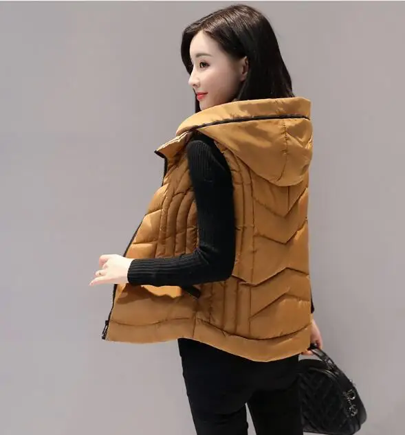 

Down cotton vest women female autumn and winter new loose hooded thick solid color fashion vest student clothing lady coats