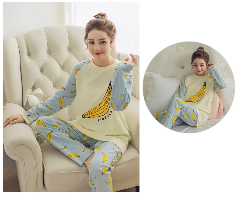 Пижамы для женщин Весна мультфильм хлопок с длинными рукавами дамы брюки, большой размер милые женские домашние услуги костюм Pijama