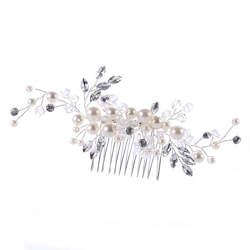 Women Hairpins Elegant Wedding Hair Combs for Bride Crystal Rhinestones Pearls Bridal Headpiece Hair Jewelry Accessories - Metal color: color