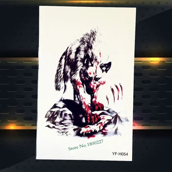 

Large Fake Animal Tattoo Sleeve PYFH54 Blood Wolf Design Body Art Temporary Arm Tattoo Sticker For Men Women Chest Tattoo Wolf