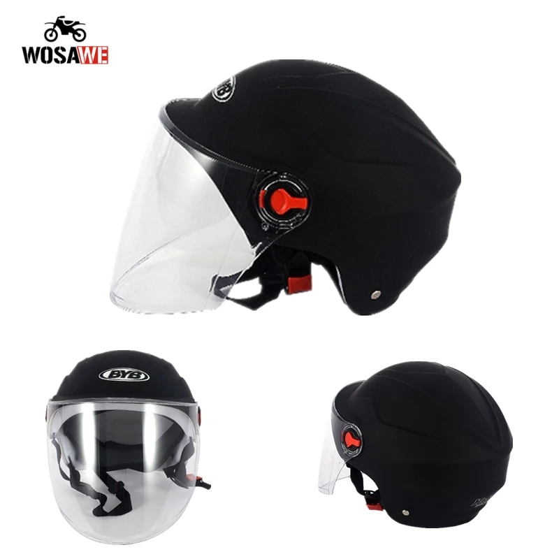 

BYB Motorcycle Silp up Helmet Motocross Helmet Open Face Half Head Protection Anti-UV Safety Hard Hat RemovableTransparent Lens
