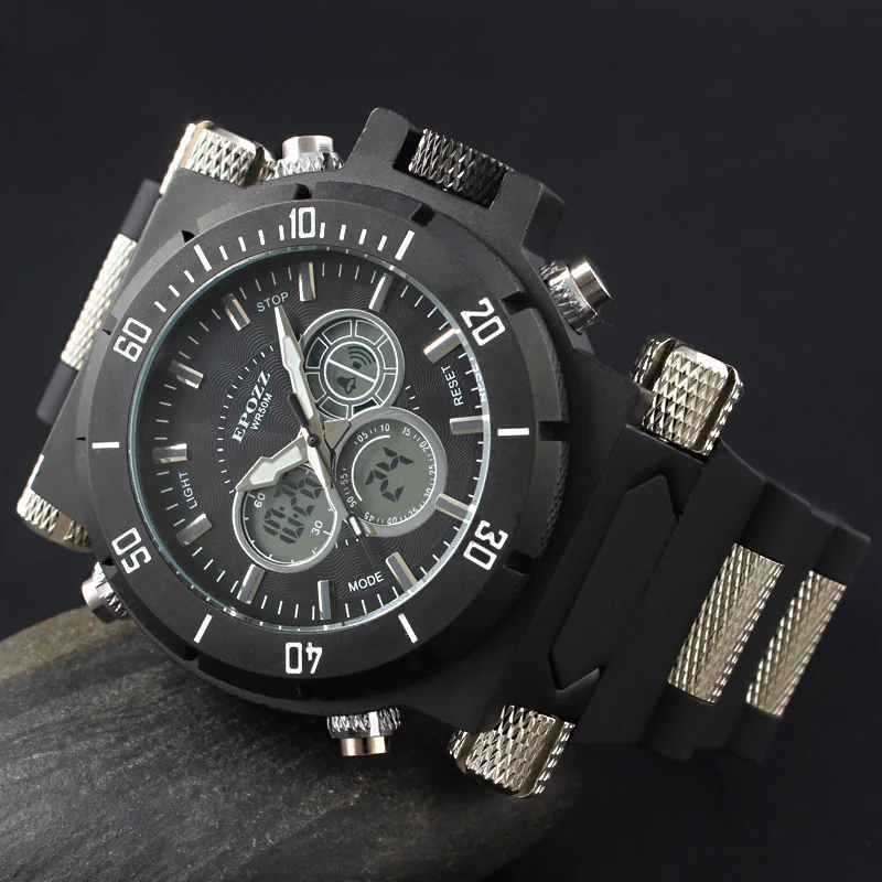 

EPOZZ Super heavy 197 G Analog Digital dual time display watch men top brand luxury male clock rubber strap Relogio masculino