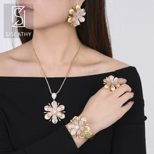SISCATHY 4PCS Women Luxury Flower Cubic Zirconia Jewelry Sets Bridal Wedding Necklace Stud Earrings Bracelet Ring Jewelry Sets SISCATHY 4PCS Women Luxury Flower Cubic Zirconia Jewelry Sets Bridal Wedding Necklace Stud Earrings Bracelet Ring Jewelry Sets