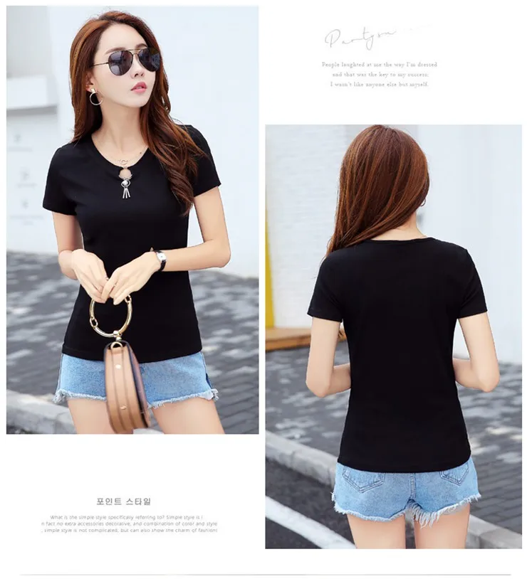 Summer T-shirts For Women 2018 Korean Fashion Tops Tees Female Hole V-neck Tshirt Lady Casual Short Sleeve Poleras Mujer  (10)