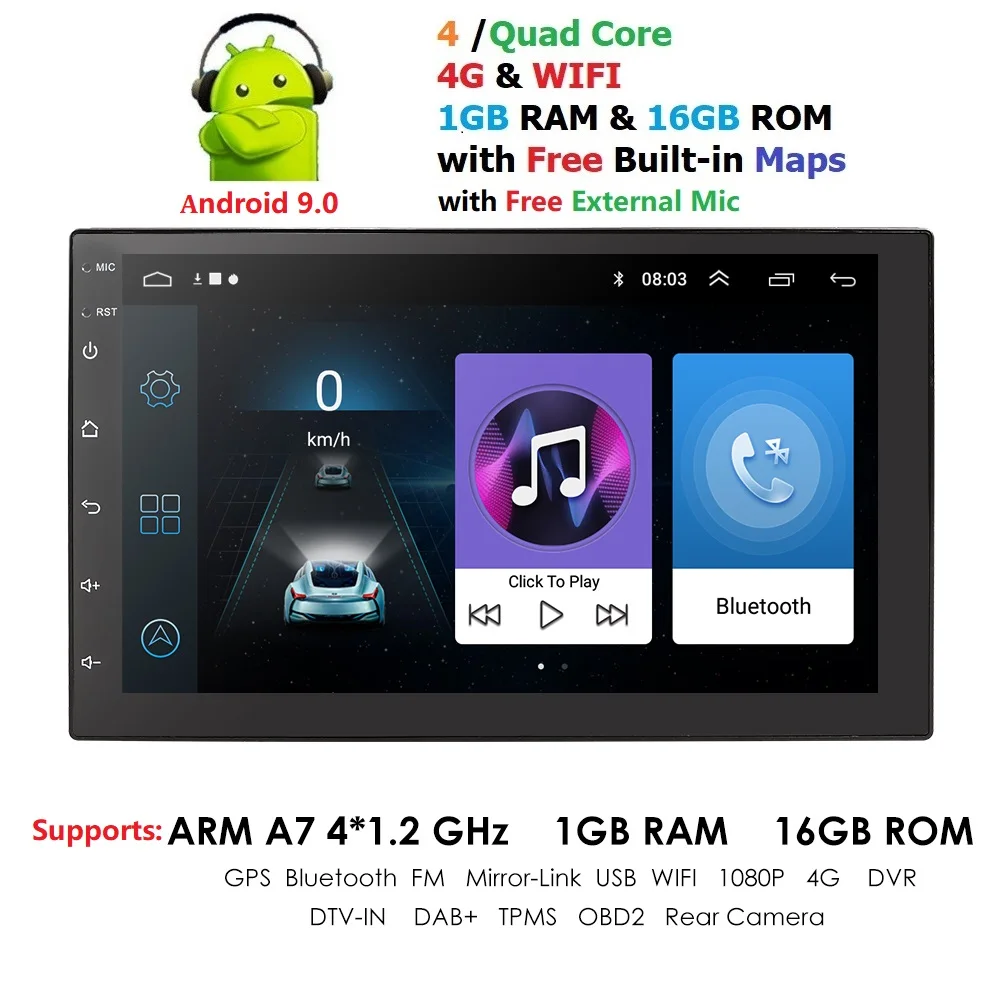 

2Din Android 9.0 Car Multimedia Player GPS Navigation BT DAB FM USB wifi No dvd Car 2 DIN Radio Audio Mic Map CAM-IN SWC OBD2 PC