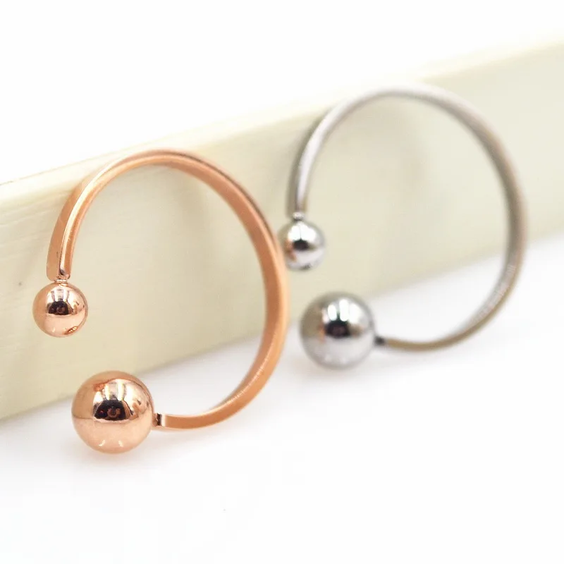 

High Quality Titanium Stainless Steel Double Ball Open Ring Women Rose Gold Silver Color Ring Beads Finger Tail Ring Accessories