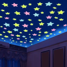 Autocollant mural en plastique Fluorescent avec étoiles 3D qui brillent dans la nuit, décor de maison, papier peint décoratif pour festivals spéciaux