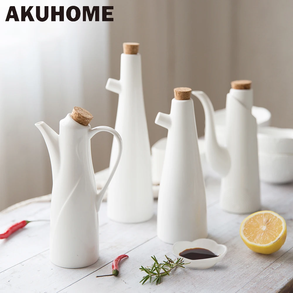 Ceramic Gravy Boats Porcelain Olive Oil Pot Soy Sauce Vinegar Seasoning Can Oil Bottle Kitchen Cooking