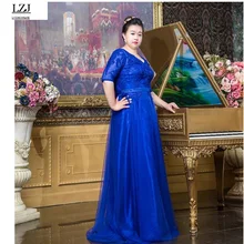 LZJ nueva mujer vestido de gran tamaño vestido de festa plus tamaño XXL-10XL elegante bordado de la manera Profunda V cuello del partido del banquete vestido