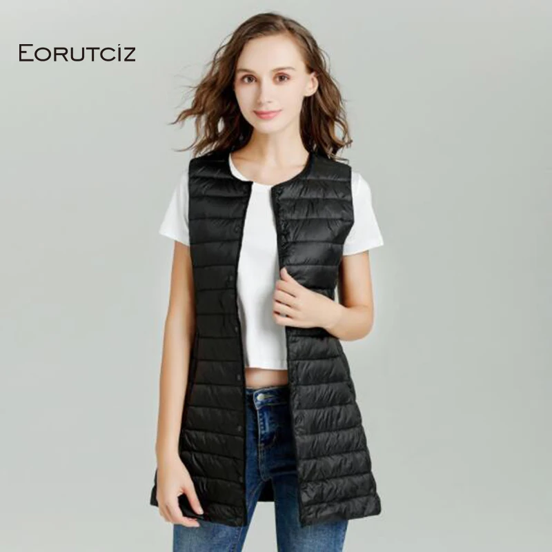

EORUTCIZ Spring Plus Size 4XL Long Duck Down Vest Ultra Light Coat Women Jacket Vintage Slim Winter Casual Waistcoat LM358