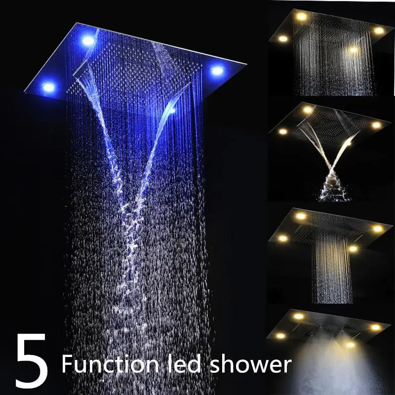 luxury embeded ceiling rain shower heads multi function 600800mm remote control led rainfall waterfall massage shower heads in shower system from home - Luxury Rain Showers luxury embeded ceiling rain shower heads multi function 600800mm remote control led rainfall waterfall massage shower heads in shower system from home - Luxury Rain Showers