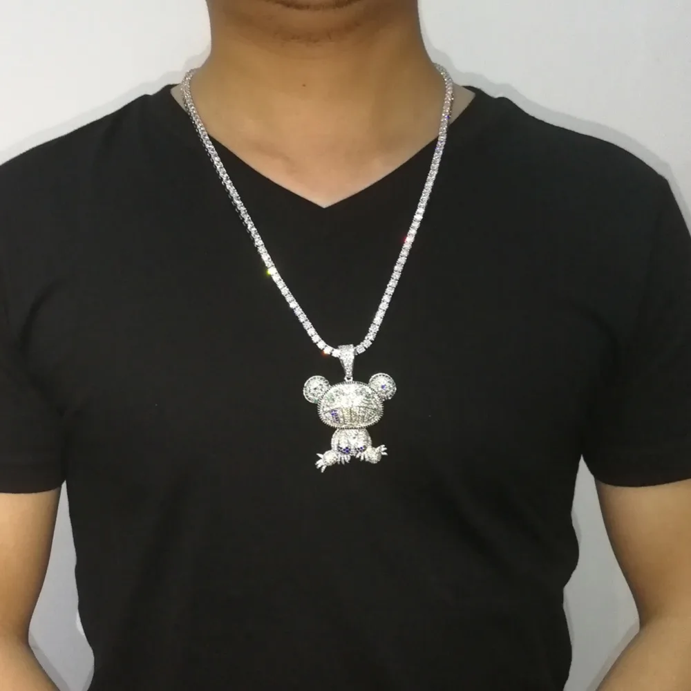 Bling латунный красочный циркон кулон «лягушка» с 4 мм CZ теннисная цепь ожерелье хип-хоп ожерелье ювелирный подарок CN080A