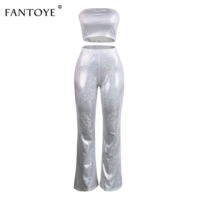 Fantoye модный серебряный блестящий сексуальный женский комбинезон комплект из двух предметов комбинезон летний фестивальный рейв одежда облегающие комбинезоны, одежда для клуба