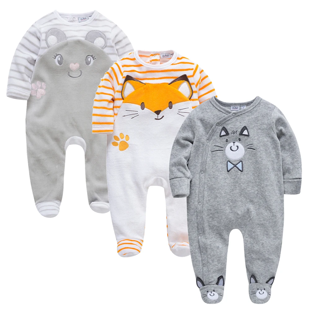 Kavkas-pyjama d'hiver en coton | 3 pièces/lot pour bébés garçons et filles, combinaison en Patchwork d'animaux mignons pour bébés filles, combinaison pour nouveau-né