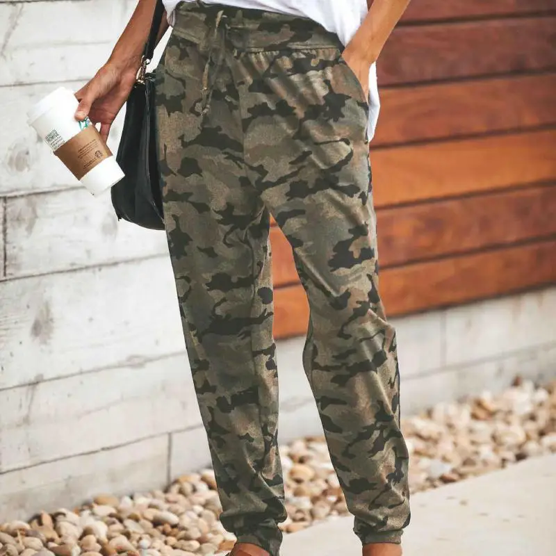 

Women Spring Camouflage Full Length Casual Loose Elastic Waist High Flat Harem Pants Casual Long Pants Lazy Style Girl Trousers