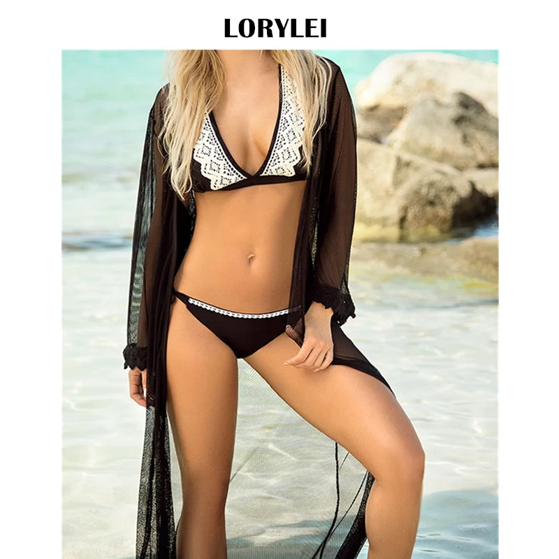 

Sexy Black Transparent Kimono Cardigan Chiffon Long Beach Wear See Through Bathing Suit Cover Up Beachwear Pareo De Playa N530