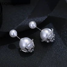 Европа Мода 925 стерлингового серебра цветок Двойные серьги-гвоздики двухсторонние жемчужные серьги гвоздики для женщин ювелирные изделия