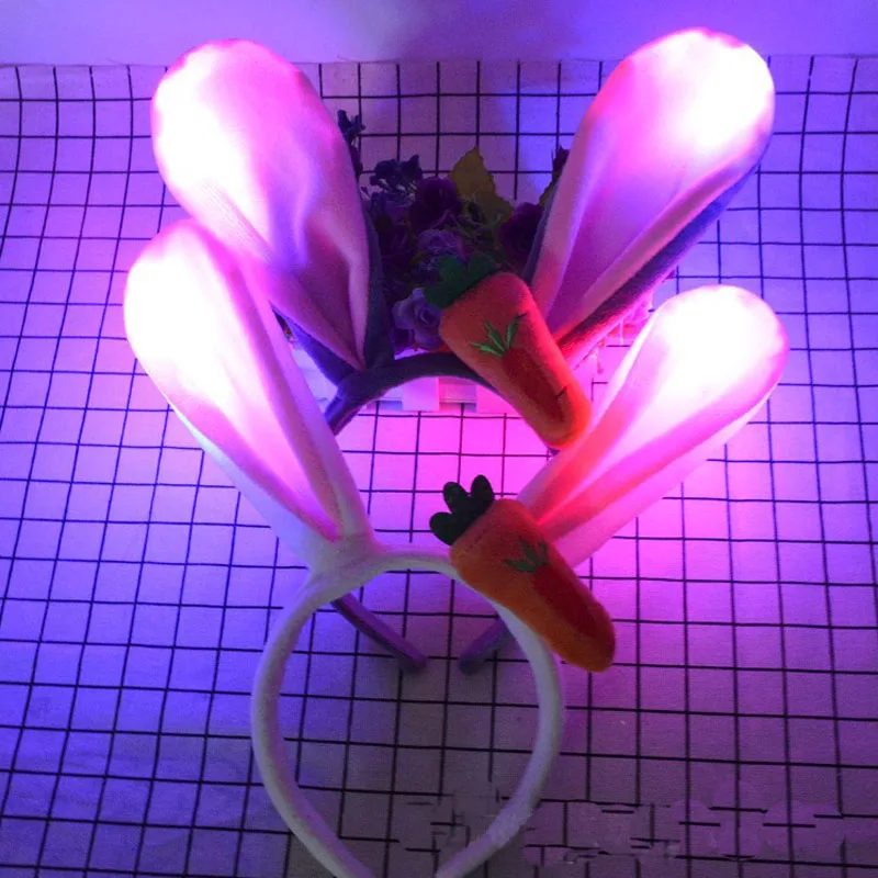 LED Glow Light Carrot Bunny Ear Head Wear Princess Headband Flashing Hair Accessories Rabbit Cosplay Birthday Party Purim | Дом и сад