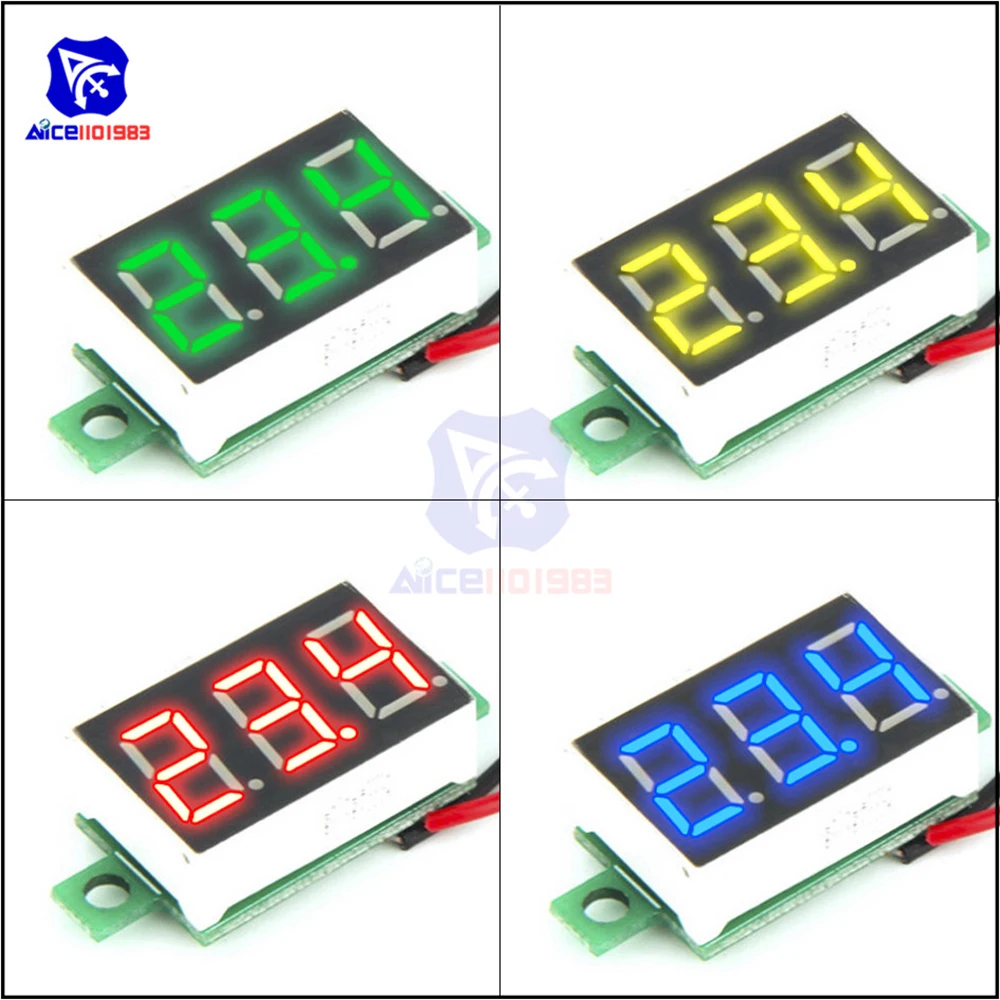 

High Precision 0.36" 2-Wire Mini Voltmeter DC 4.7 -32V Red/Blue/Green/Yellow 3 Bit LED Digital Tube Panel Voltage Meter