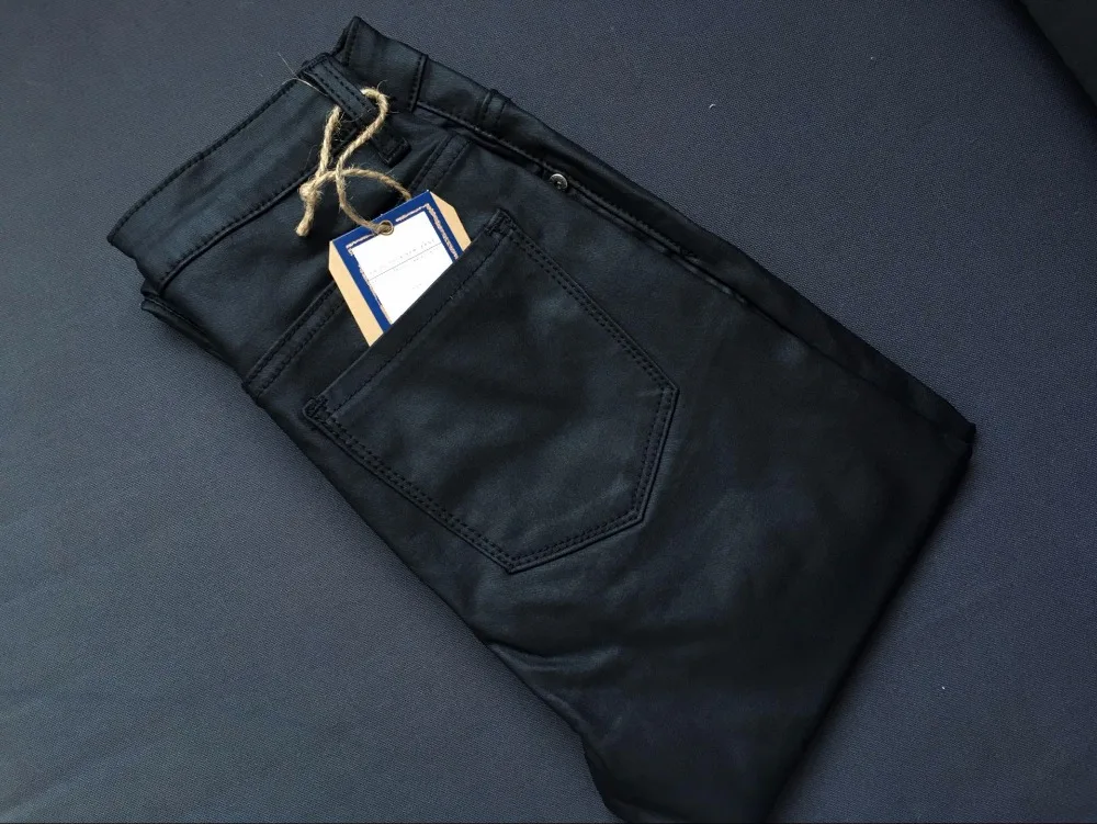 2017 New Hot Eu Models Women Sexy Slim PU Pockets Leather Pencil Pants Motor Style All-Match Fleece Trousers Slim Faux Leather (18)
