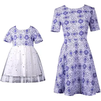 

Mom Girls Dress Mother Daughter Dress 2019 Mommy Girl Floral Print Match Twinning Party Dress Family Look Outfits J128
