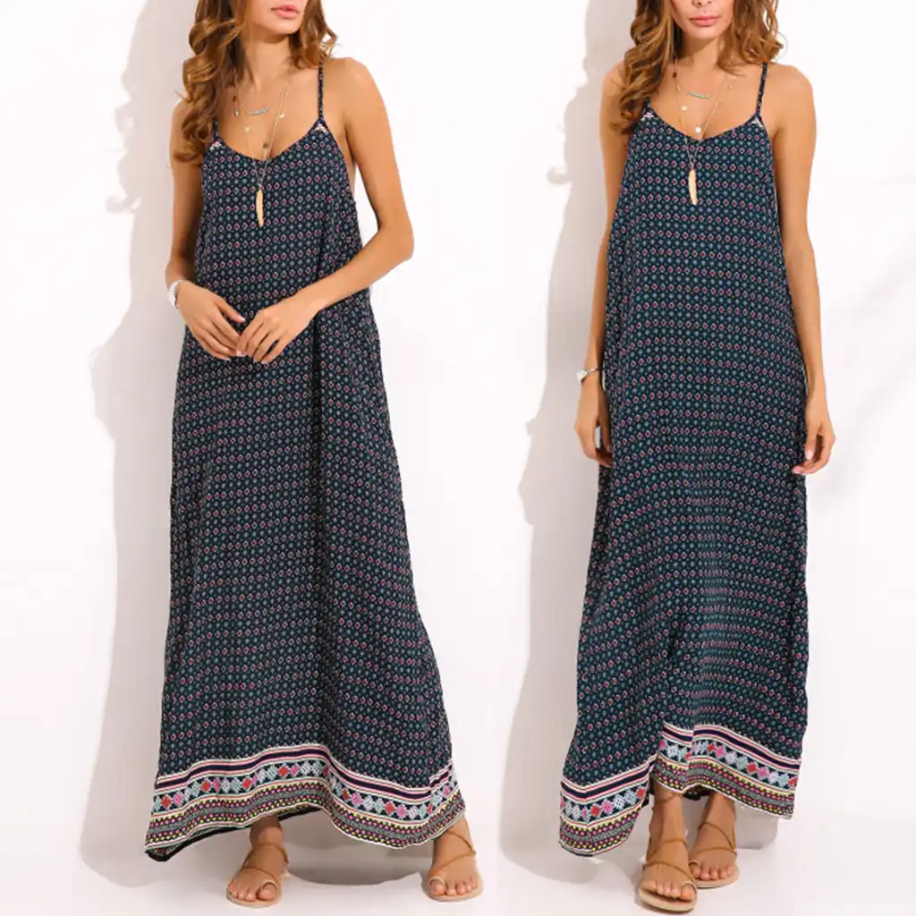 Womens Boho Summer Casual Sleeveless Loose Floral Party Beach Tunic Dress UK
