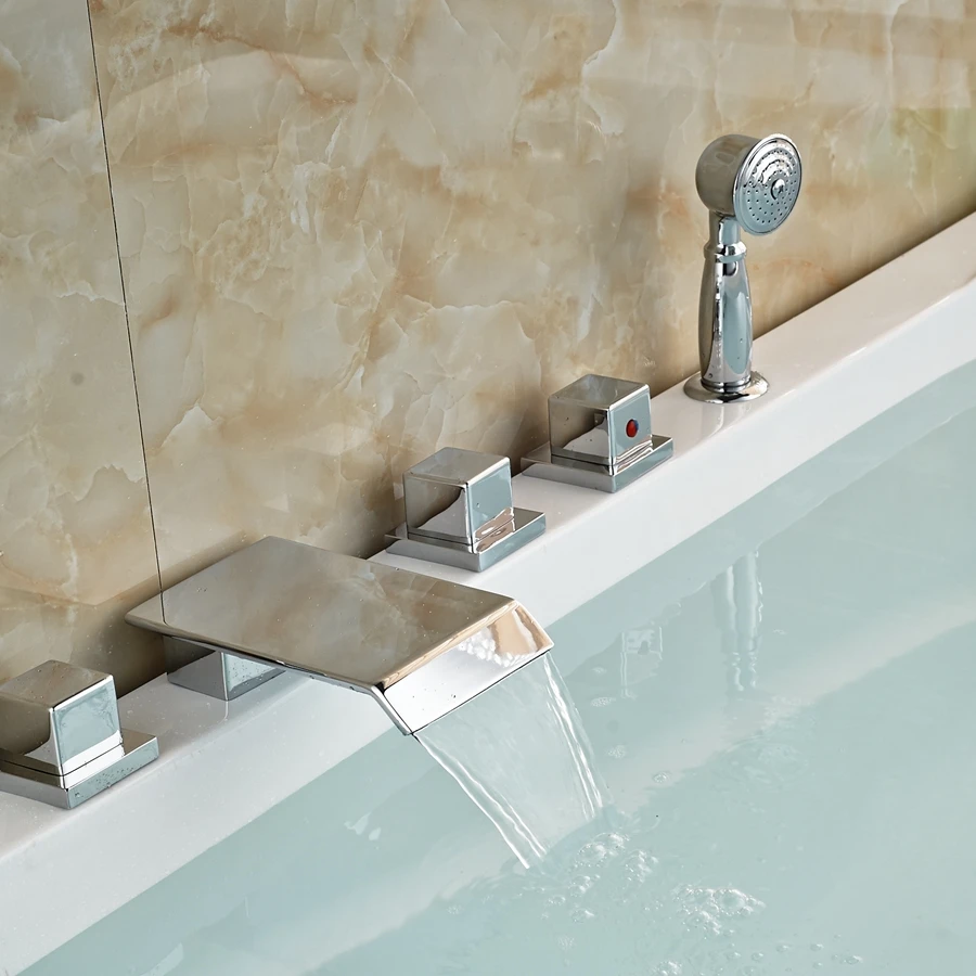 Buy Solid Brass 5 PCS Bathroom Tub Faucet Square