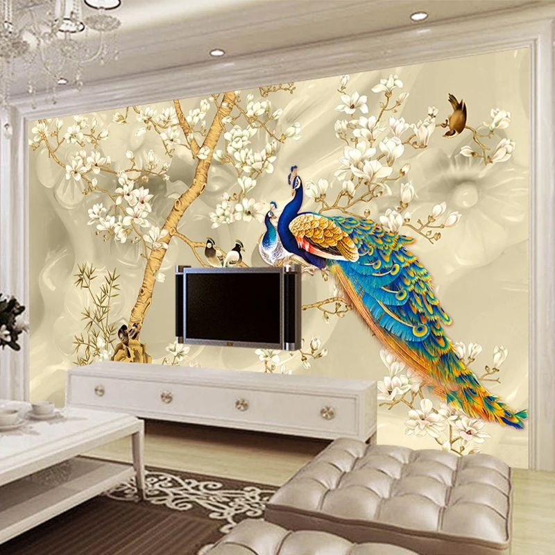 Пользовательские Настенные обои 3D Стерео цветы магнолии Павлин настенная живопись Гостиная ТВ диван фон обои для стен 3 D