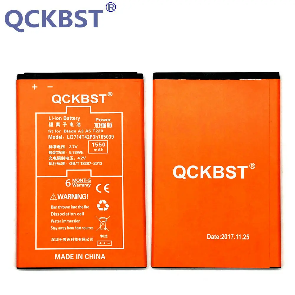 Аккумулятор QCKBST LI3714T42P3H765039 1550 мАч для телефона ZTE Blade A3 A5 AF5 T220 AF3 T221 литий ионные