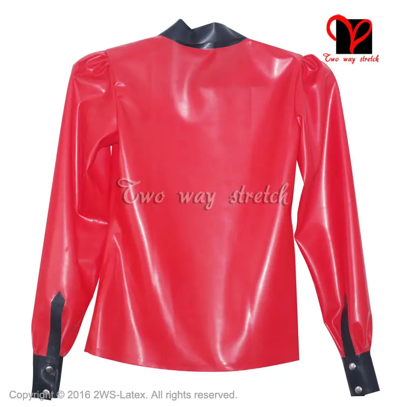 Sexy Red School Mistress Latex blouse long sleeve Rubber uniform shirt top Gummi clothes clothing plus size XXXL SY-027 4