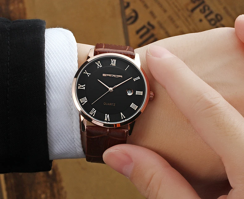 SANDA 7 мм супер тонкие мужские часы Топ бренд класса люкс тонкие часы мужские из натуральной кожи золотые часы horloges mannen reloj hombre