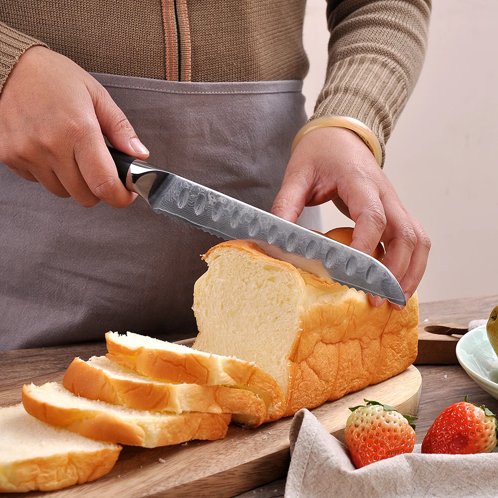  SUNNECKO Professional 8 inch Bread Knife 73 Layers Damascus Steel Sharp Blade Kitchen Knives G10 Ha - 32879349238