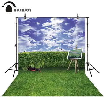 

Allenjoy spring photo background sky clouds Grove butterfly Potted plant tool Oil painting easel backdrop lawn photocall