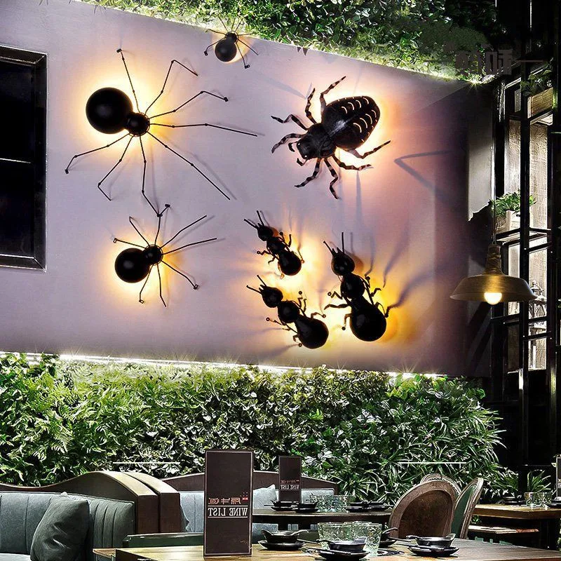 

Background spider LED wall lamp personality retro industrial restaurant cafe aisle ant insect decoration lamp Free Shipping