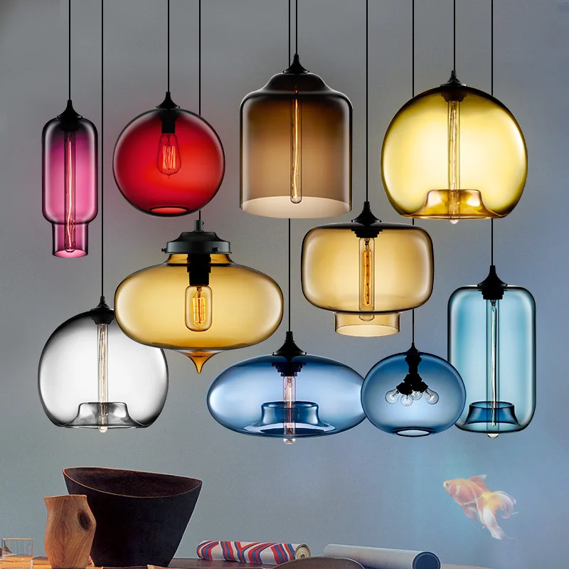 New Glass antique lamps E27 pendant light 110V 220V Bar lighting Restaurant lamps 7 colors and