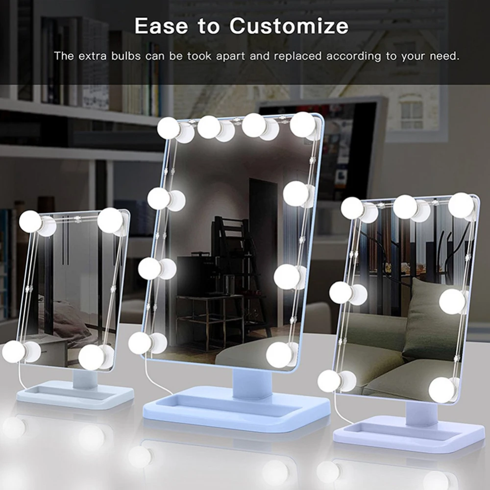 Голливудский стиль 10 светодиодный подсветка косметического зеркала комплект с лампочки с регулировкой силы света, освещение трубчатое приспособление для макияжа туалетный столик набор