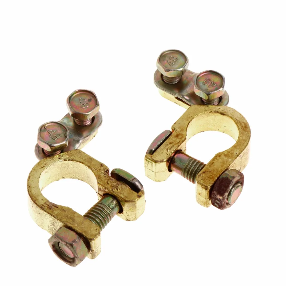 

New 2Pcs Replacement Auto Car Battery Terminal Clamp Clips Brass Connector