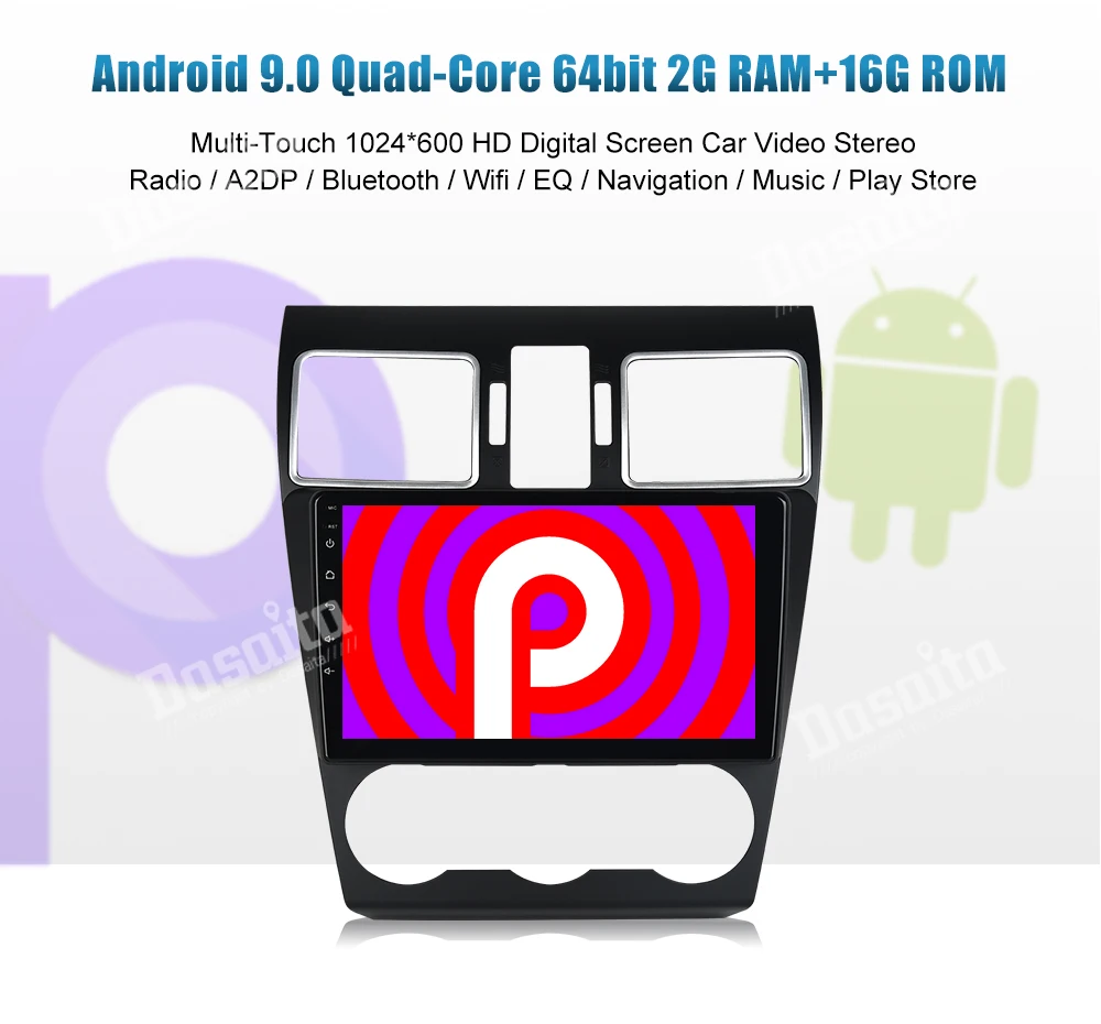 Perfect Dasaita 9" GPS Navigator 1 din Android 9.0 Car Radio for Subaru Forester 2016 2017 2018 Head Unit 1080P Video Bluetooth 4