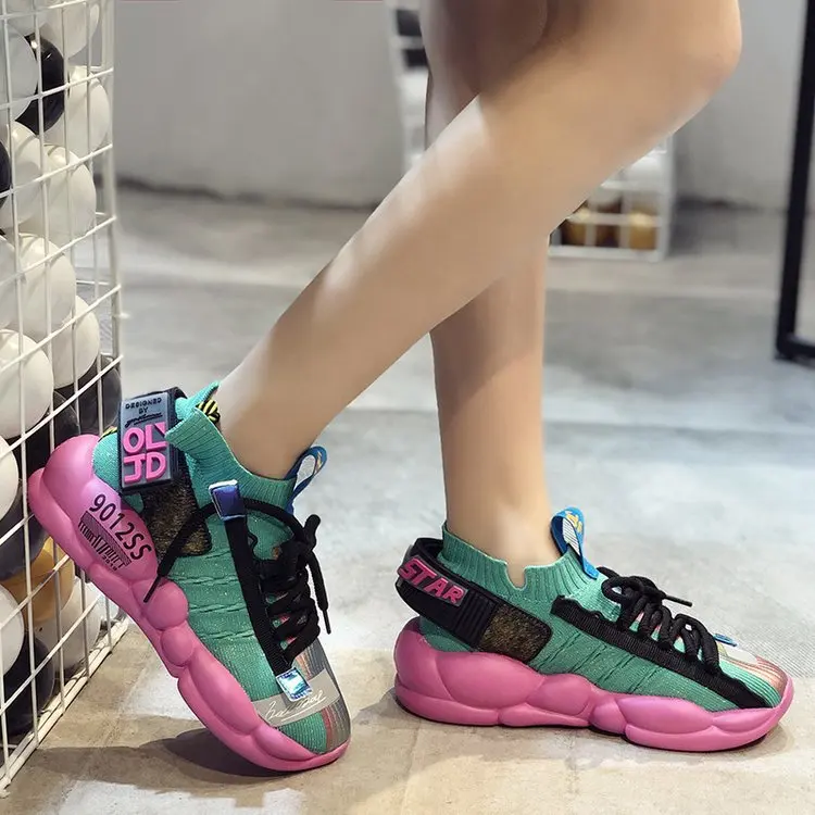

Women Sneakers Platform 5cm Thick Sole Ladies Casual Vulcanize Shoes Web Celebrity Dad female fashion Sneakers Designer CY-12