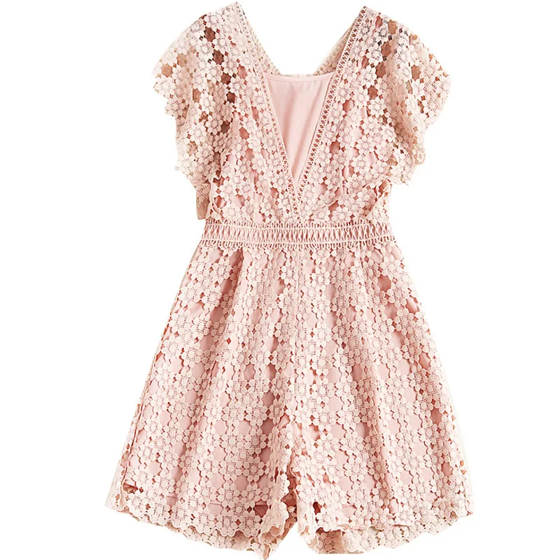 Shuchan Lace Rompers Womens Jumpsuit Office Lady Playsuits Office Lady Woman Streetwear 2019 Women Designer Clothing 51598