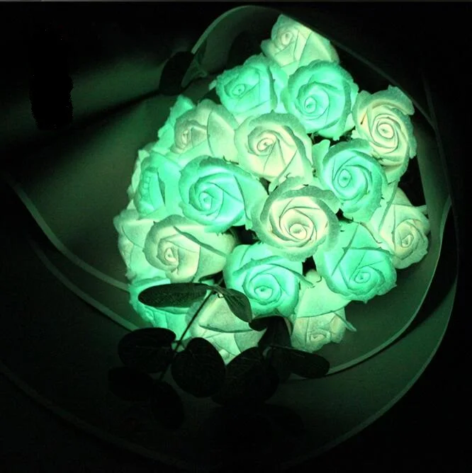 50pcs LED Luminous Flower Bouquet Gift Box with Base  Decorative Flowers Wreaths Gift Wedding Party Supplies 6
