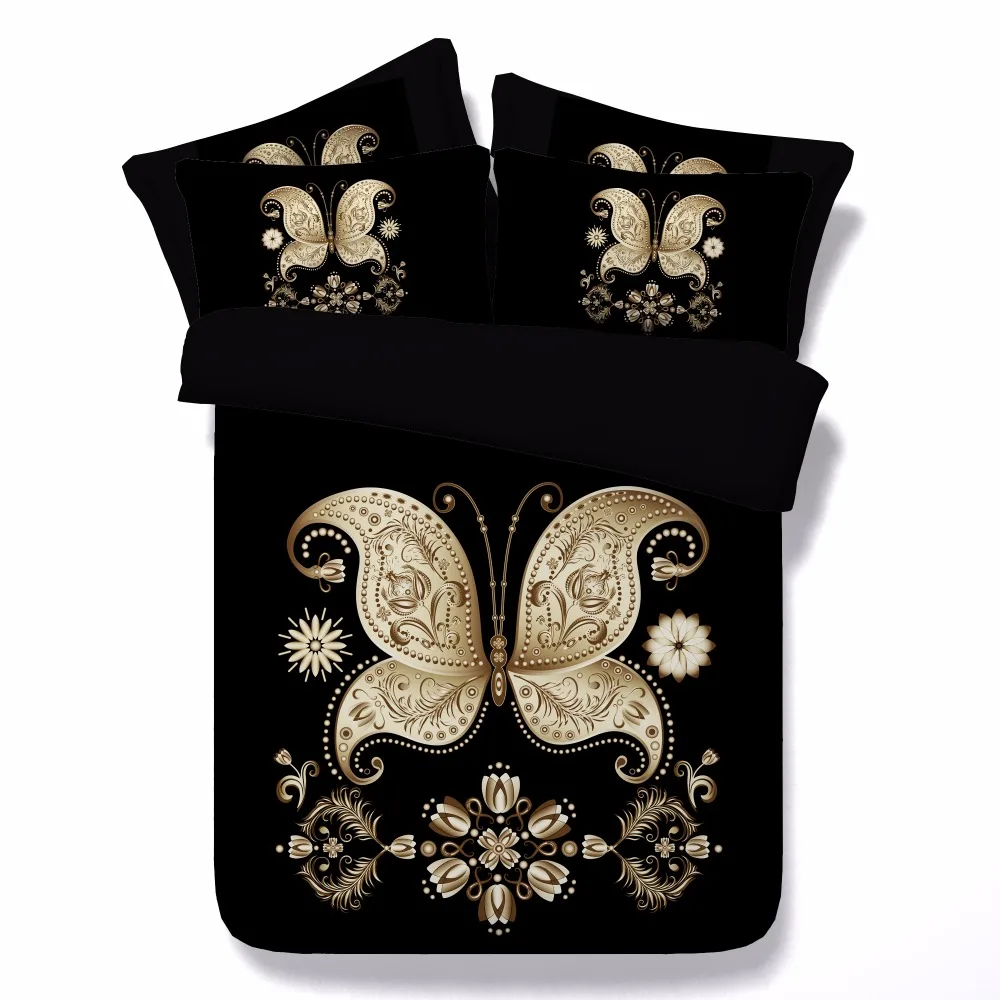 3d Butterfly Bedding Set Black And Gold Duvet Cover Sets Bed